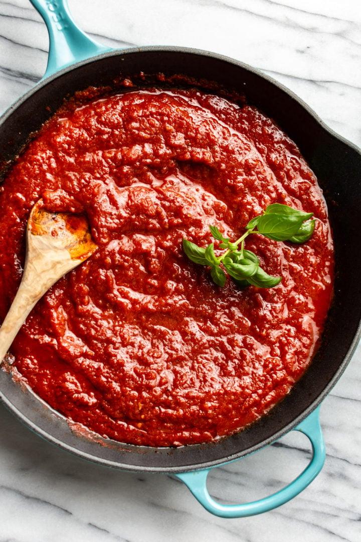 homemade marinara sauce in a skillet
