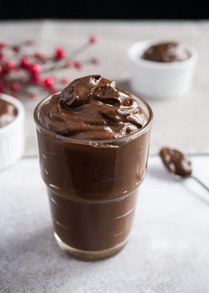 salted avocado chocolate pudding in a glass