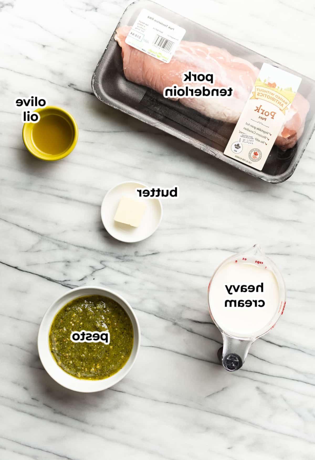 Pesto-Schweinefilet 3 Zutaten für Pesto-Schweinefilet in Vorbereitungsschüsseln
