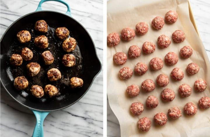 Schwedische Fleischbällchen 4 Schwedische Köttbullar formen und in einer Pfanne anbraten