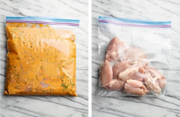 ein Ziploc-Beutel, in dem Koriander-Limette-Hähnchen mariniert wird