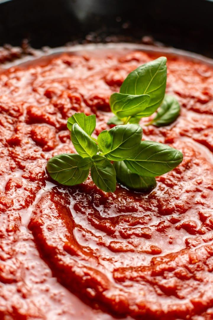 close-up of classic homemade marinara sauce