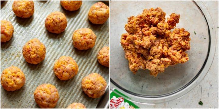 Collage der Zubereitung von Wurstbällchen