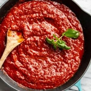 homemade marinara sauce in a skillet