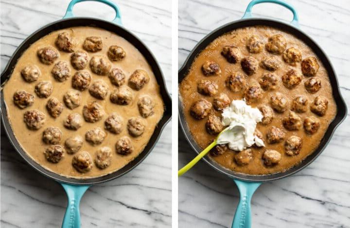 Schwedische Fleischbällchen 7 Schwedische Köttbullar-Soße mit Sauerrahm verfeinern