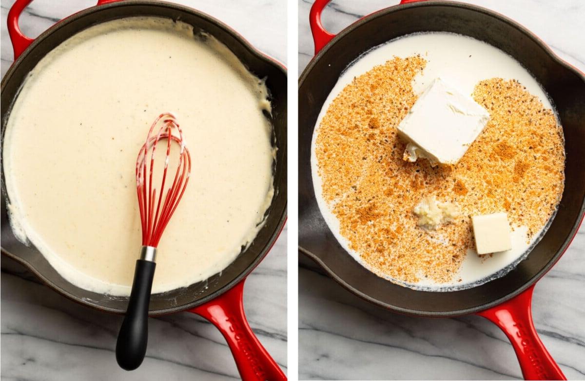 Cajun-Alfredo-Soße 4 Zutaten für Cajun Alfredo Soße in eine Pfanne geben und verquirlen