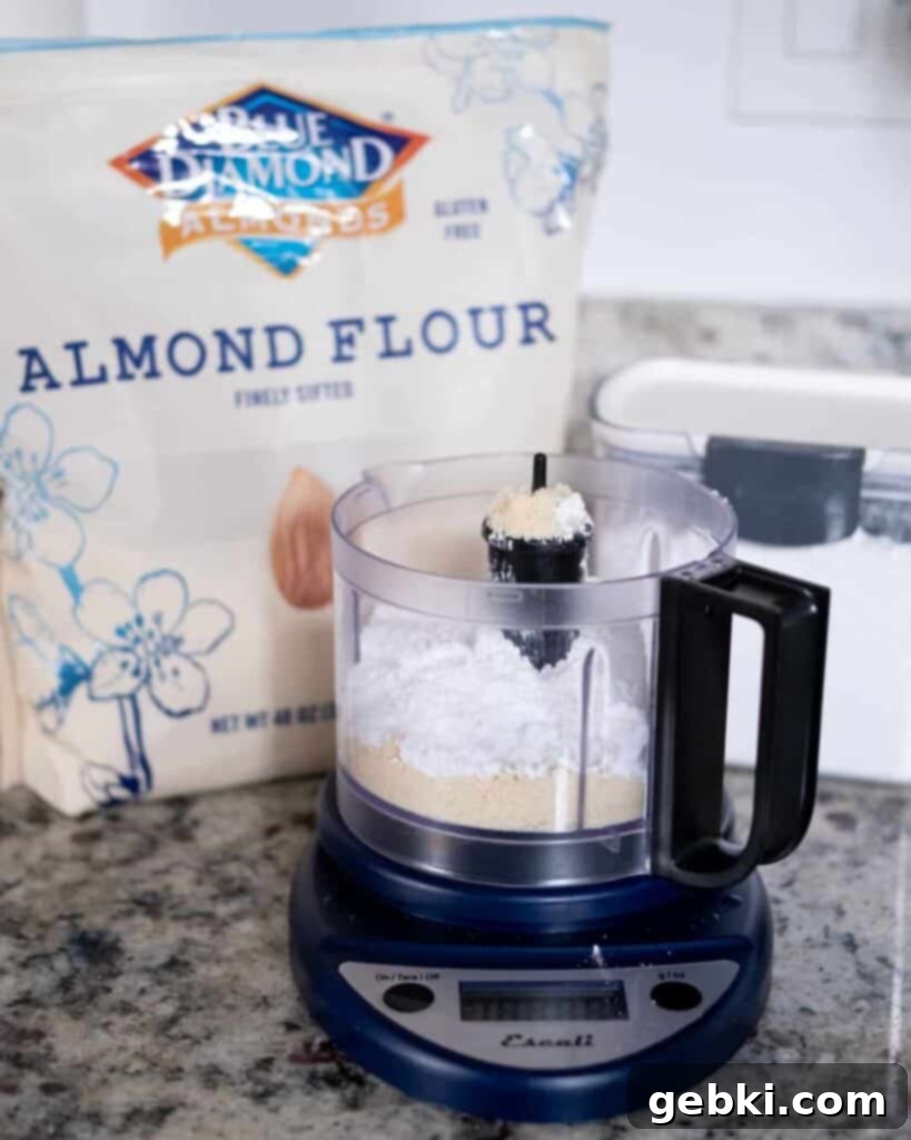Almond flour and powdered sugar in a bowl