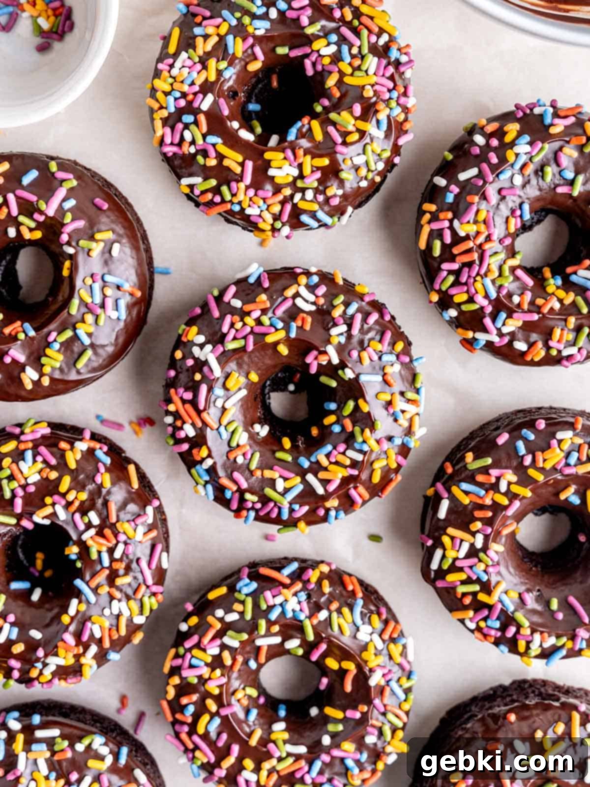 Chocolate donuts with sprinkles.