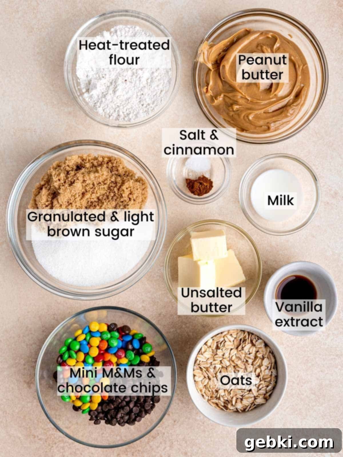 Doughlicious Monster Treat 3 All the necessary ingredients laid out on a clean surface to make edible monster cookie dough.