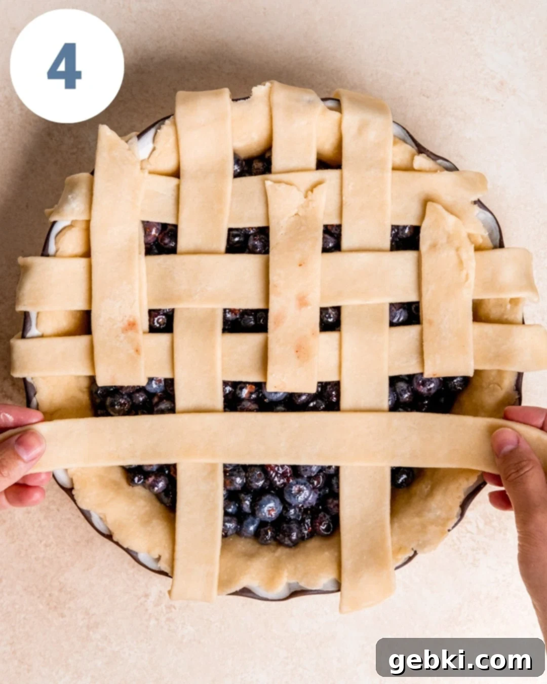 Aromatic Blueberry Delight 9 The completed lattice crust, showing the intricate woven design over the blueberry pie.