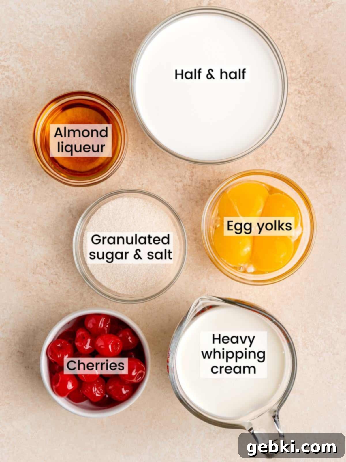 Amaretto Cherry Bliss 3 Ingredients needed to make cherry amaretto ice cream.