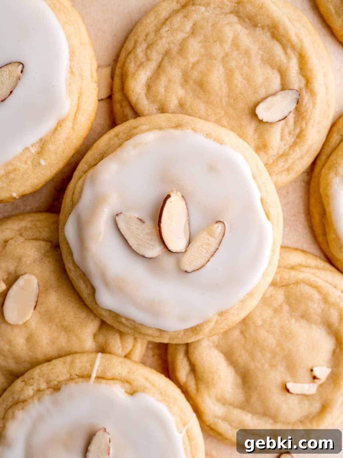 Velvet Almond Sugar Cookies 2 Soft almond sugar cookies with icing.