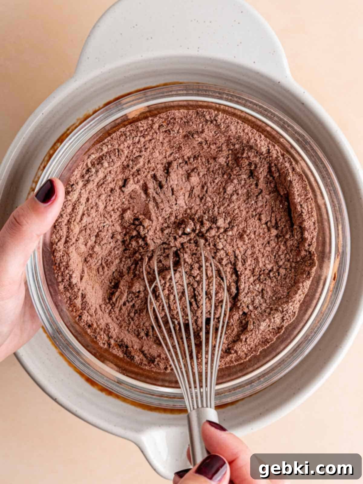 Effortless Fudgy Sourdough Discard Brownies 7 Whisking together flour, cocoa powder, and salt in a separate bowl to ensure even distribution.