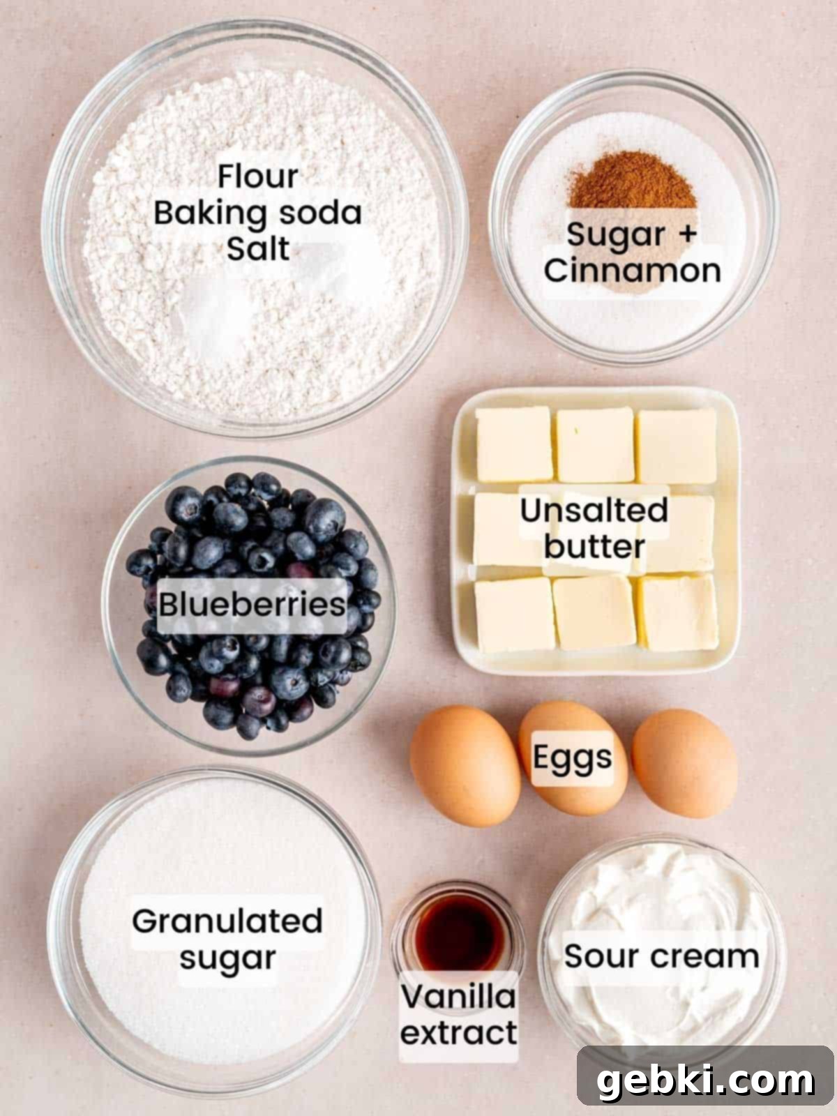 Irresistible Blueberry Sour Cream Coffee Cake 3 Ingredients needed to make blueberry sour cream coffee cake.