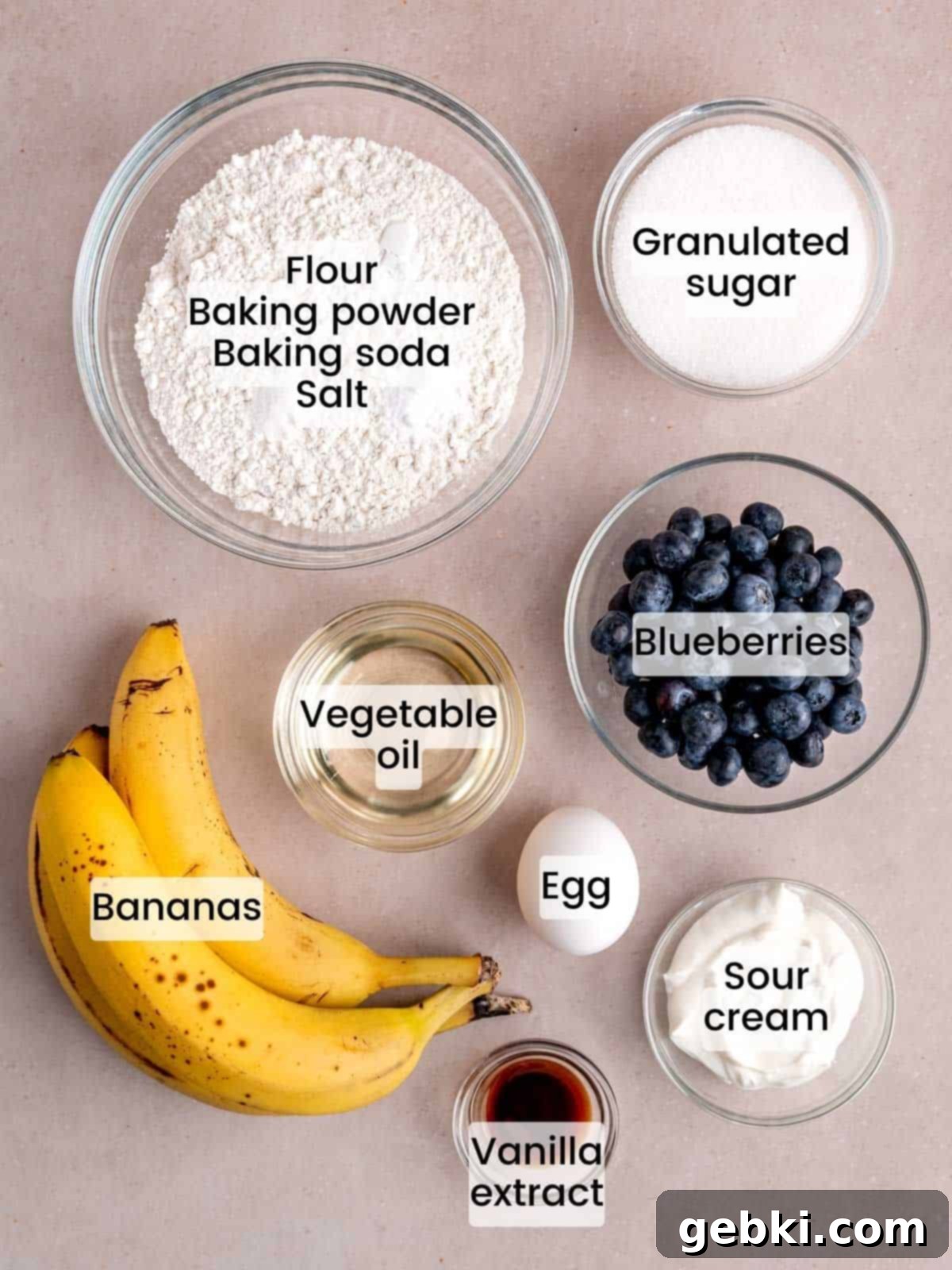 Irresistible Blueberry Banana Muffins 3 Ingredients needed to make blueberry banana muffins.
