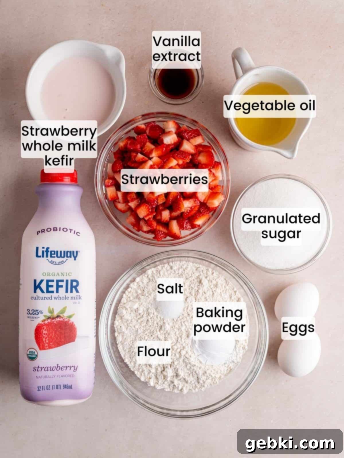 Quick and Easy Strawberry Muffins 3 Ingredients needed to make homemade strawberry muffins.