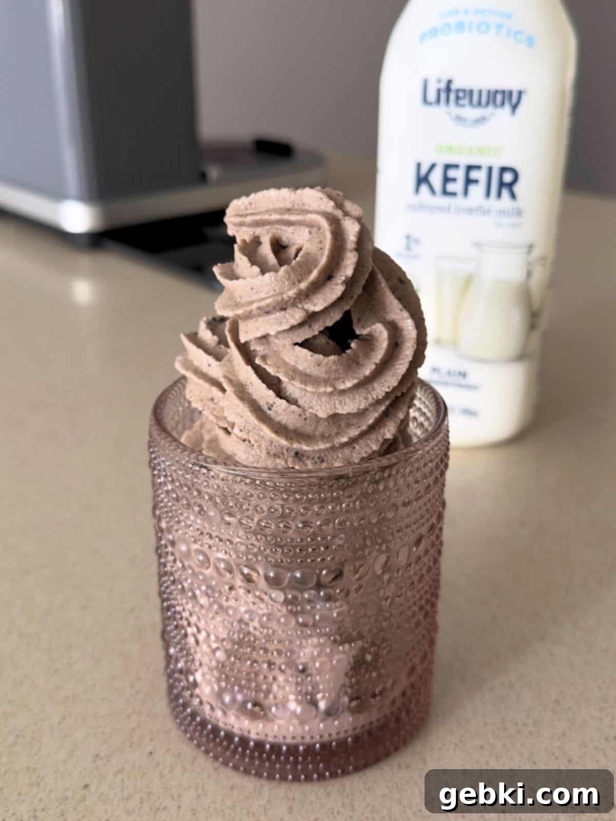 Cookies and cream ice cream made with Lifeway kefir in a Ninja Creami Swirl.