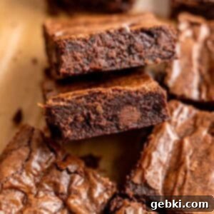 Slices of fudgy small batch brownies with chocolate chips and crinkly tops.