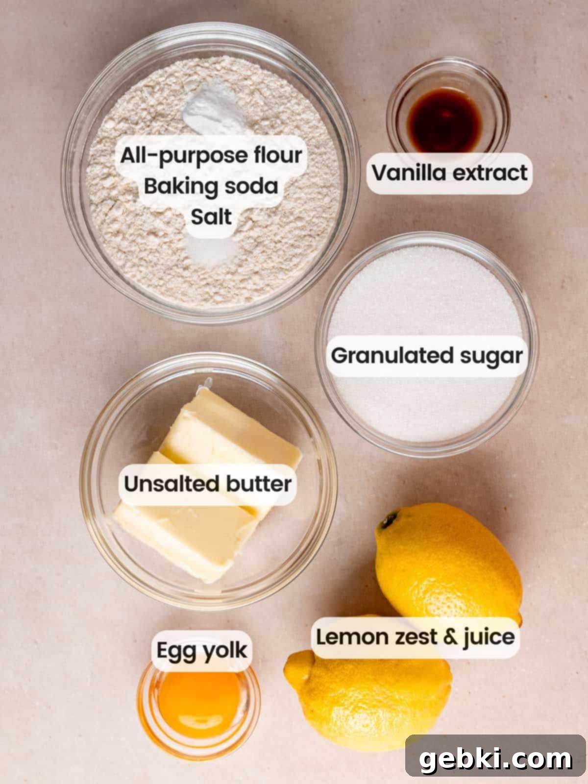 Ingredients for lemon sugar cookies.
