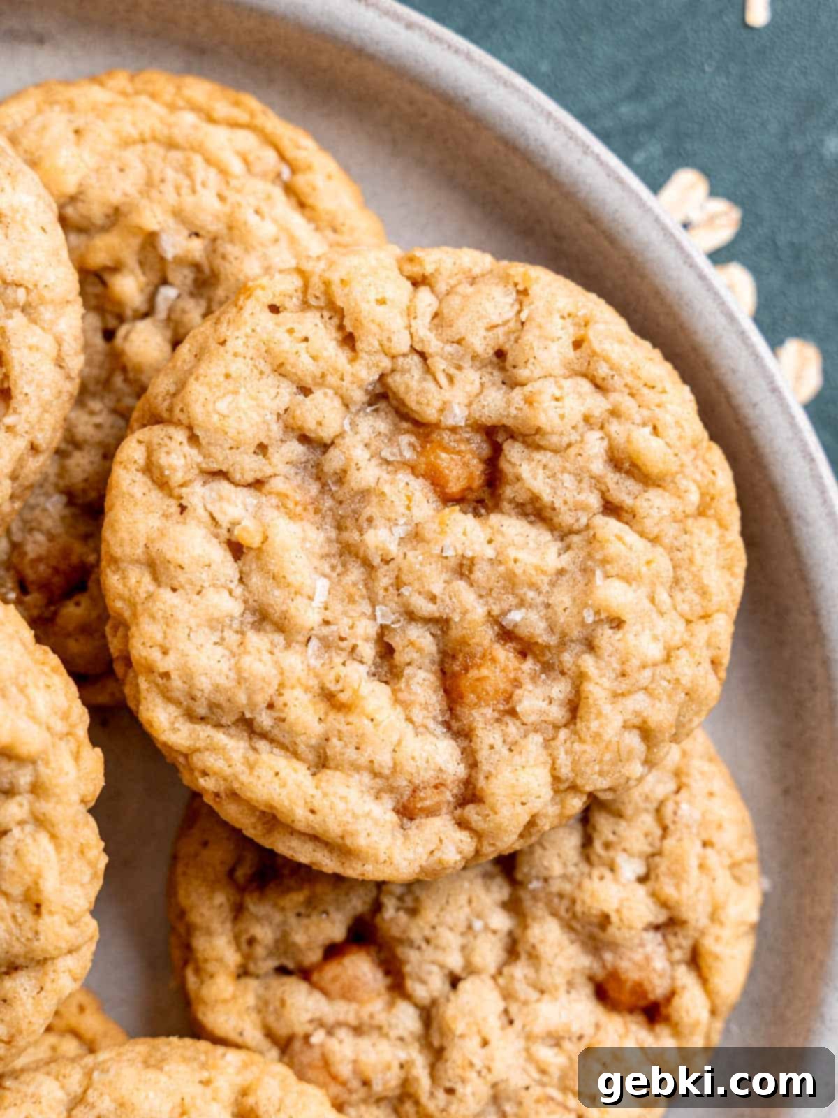 Irresistible Chewy Salted Caramel Oat Cookies 2 Salted caramel oatmeal cookies with sea salt.