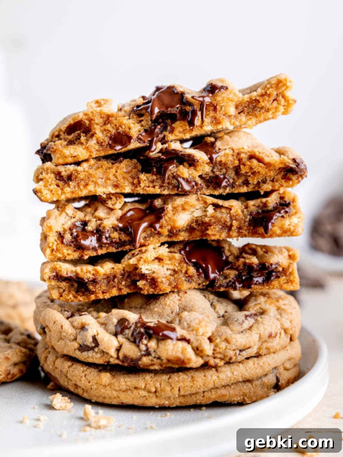 Blissful Cookie Butter Bites 2 A stack of cookie butter cookies with melted chocolate dripping down them.