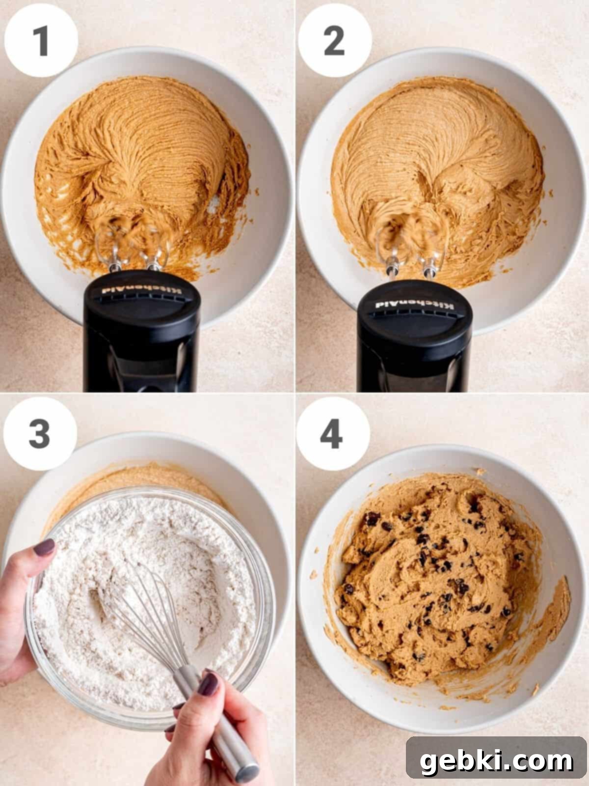 Blissful Cookie Butter Bites 5 Collage showing how to make cookie butter cookie dough with chocolate chips.