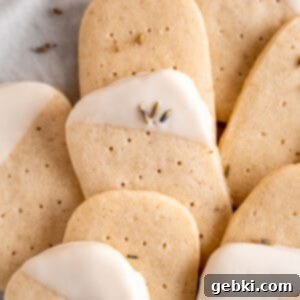 Delicate lavender shortbread cookies layered and dipped in white chocolate.
