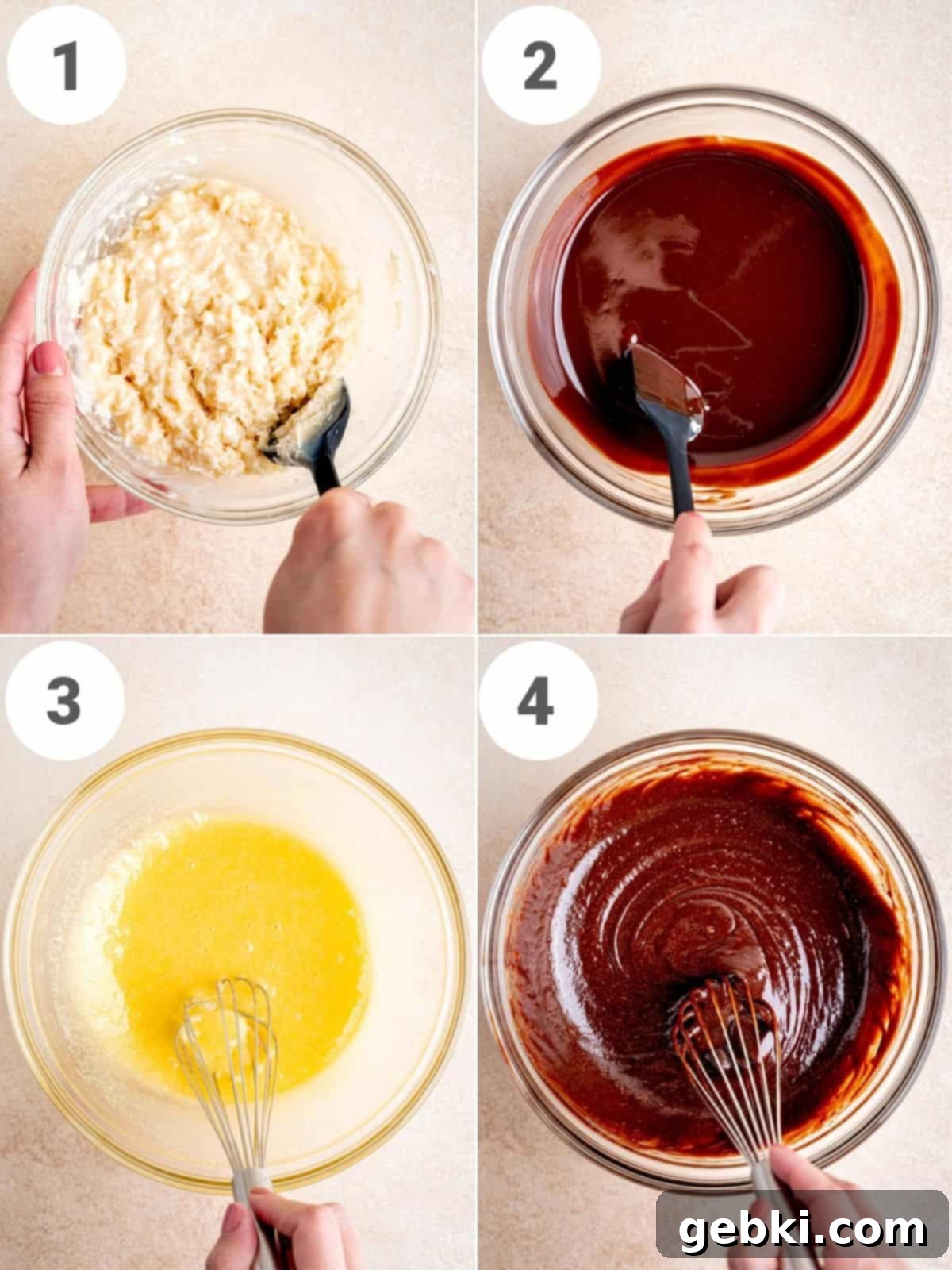 Samoa Caramel Coconut Brownies 4 Collage showing the steps for making brownie batter.