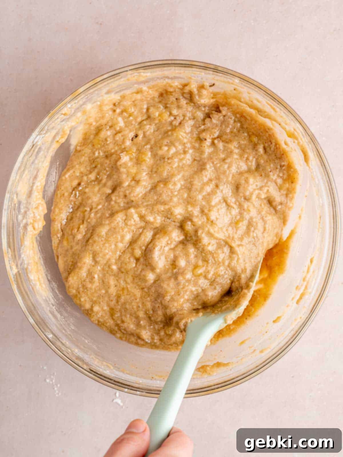 Banoffee Bliss Cupcakes 7 Brown butter banana cupcake batter in a large mixing bowl, ready to be scooped.
