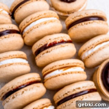 A stack of S'mores Macarons, showcasing their beautiful graham cracker shells and toasted marshmallow peaks.