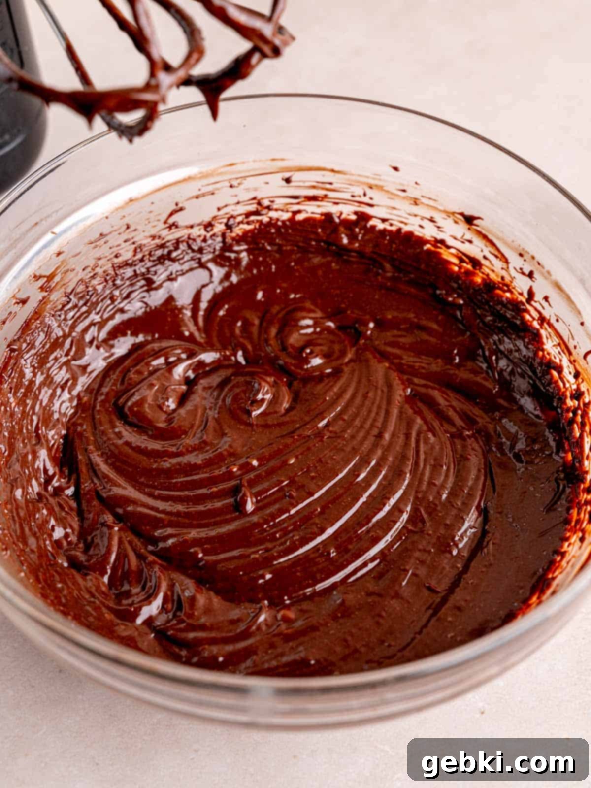 No-Bake Chocolate Cherry Cheesecake 9 Chocolate ganache mixed with a hand mixer.