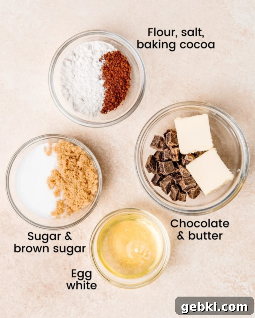 Decadent Fudgy Mug Brownie 3 Mug brownie ingredients laid out and labeled