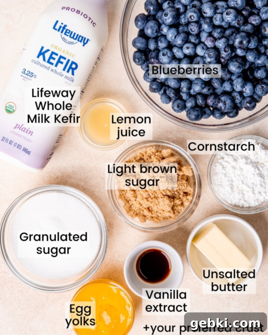 Ingredients for blueberry cream pie jars