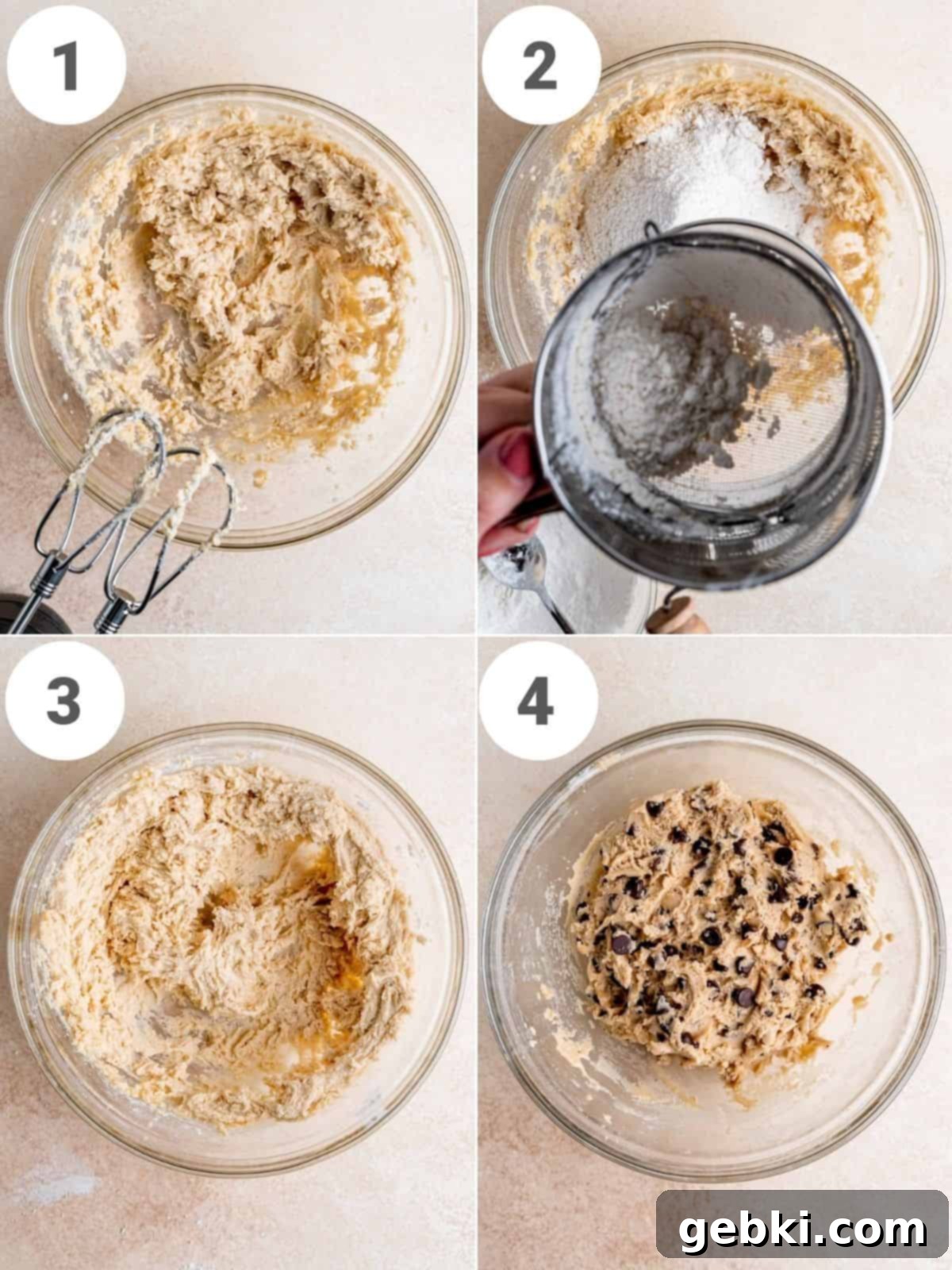 No Bake Chocolate Chip Bliss 5 Step by step instructions showing how to make edible chocolate chip cookie dough.