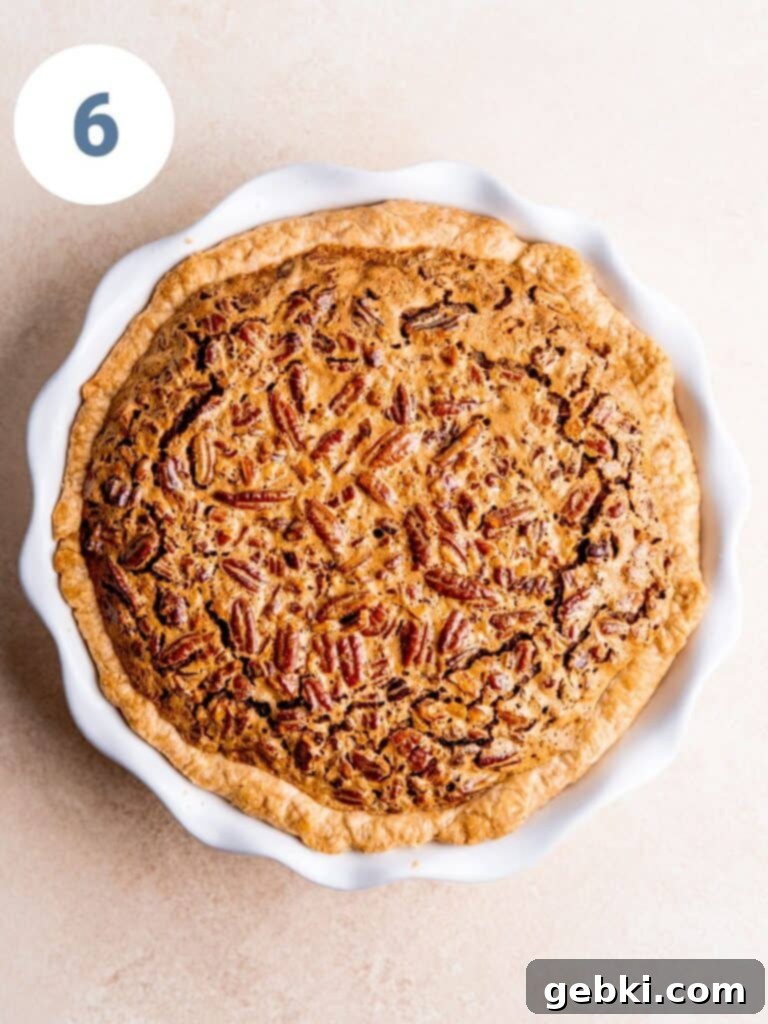 Fudgy Pecan Brownie Pie 9 Step 6: The pecan brownie pie baking in the oven.