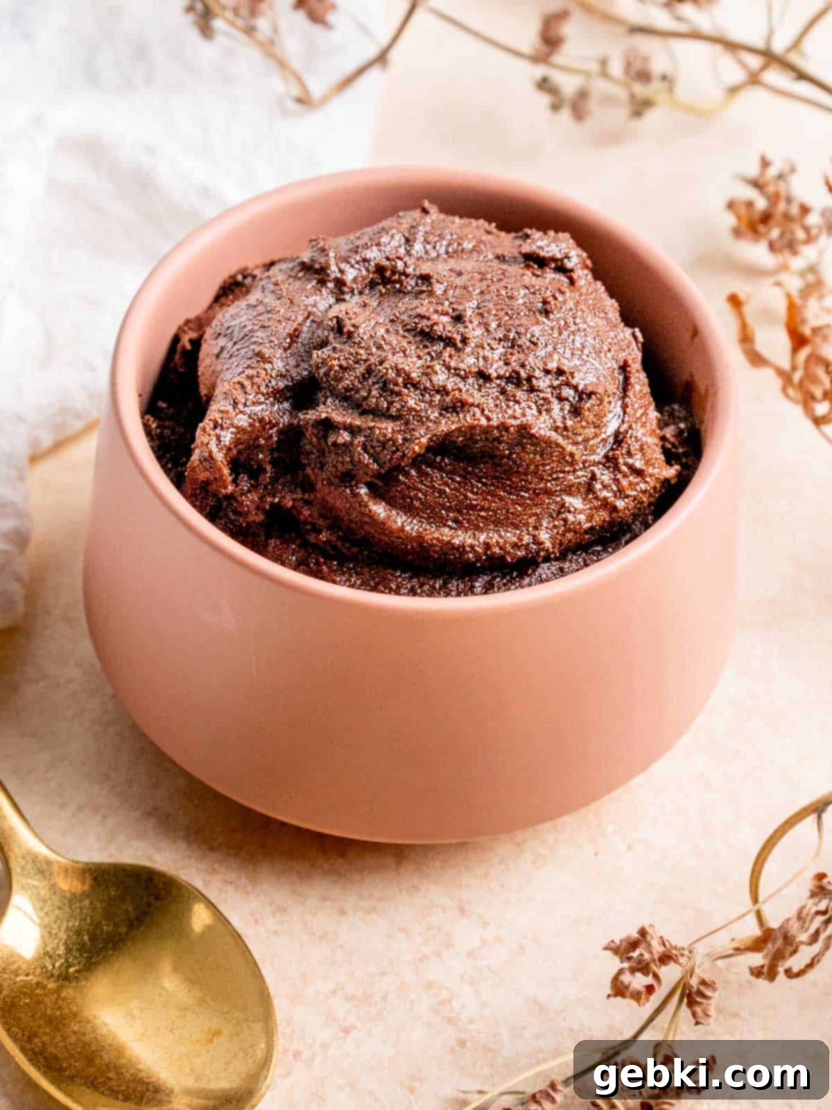 Spoonable Brownie Delight 2 a pink bowl filled with edible brownie batter