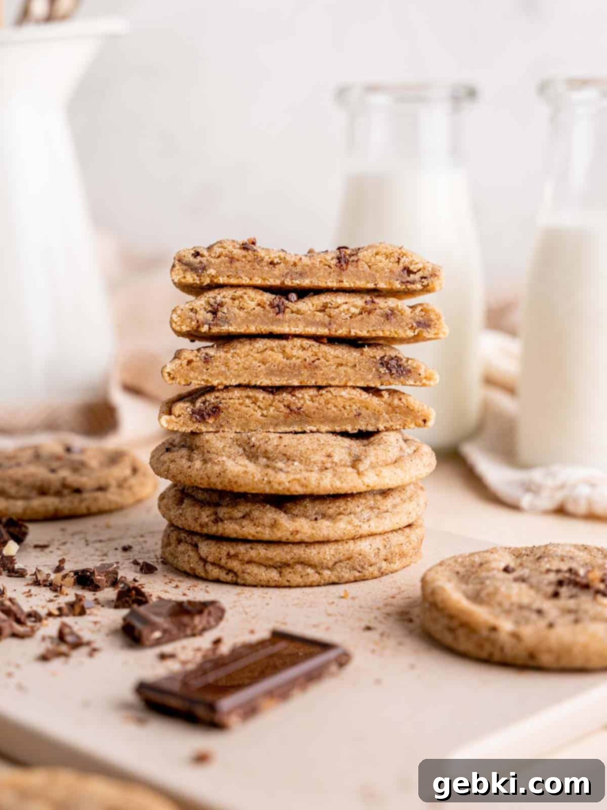 Nutty Browned Butter Snickerdoodle Cookies 2 A stack of browned butter snickerdoodle cookies.