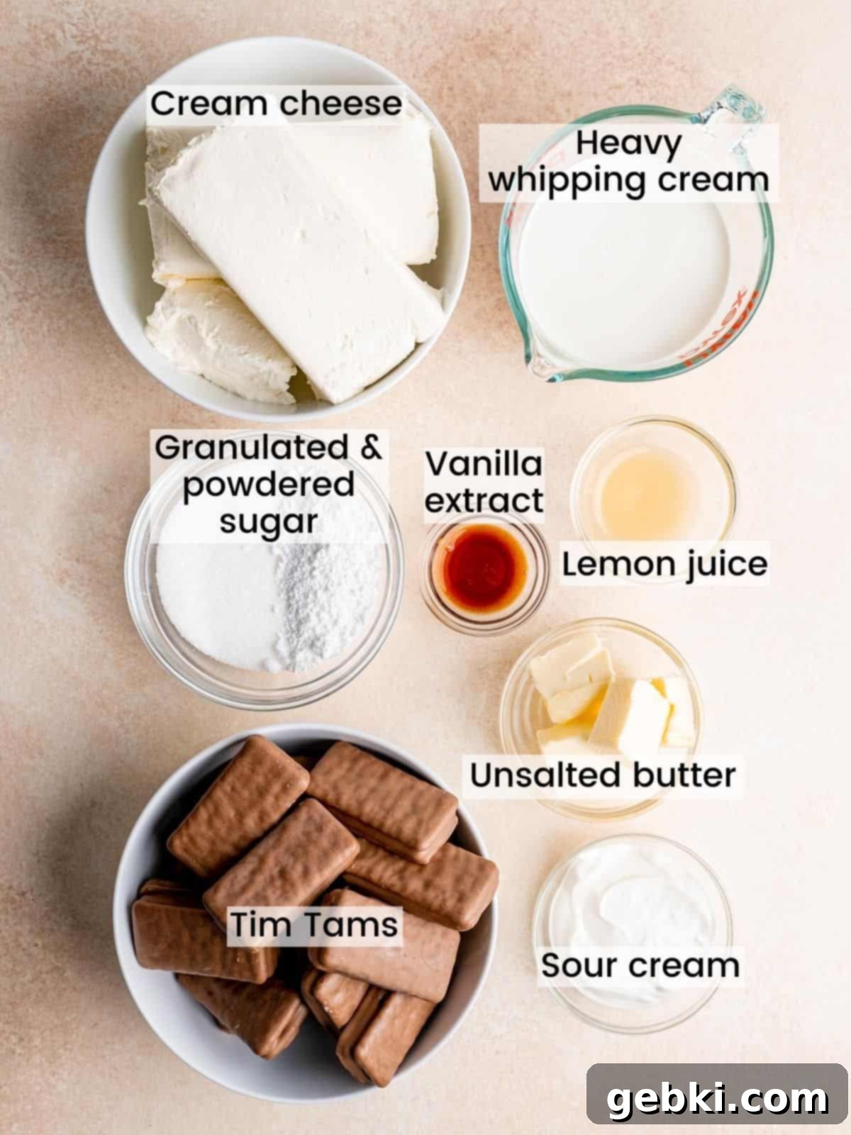 Tim Tam Cheesecake 3 Tim Tam Cheesecake ingredients labeled