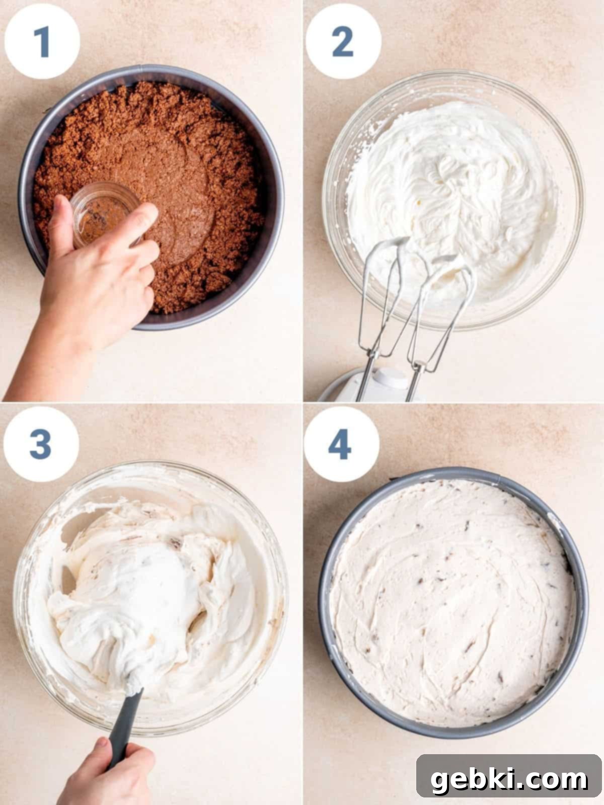 Tim Tam Cheesecake 4 step by step instructions showing how to make Tim Tam Cheesecake