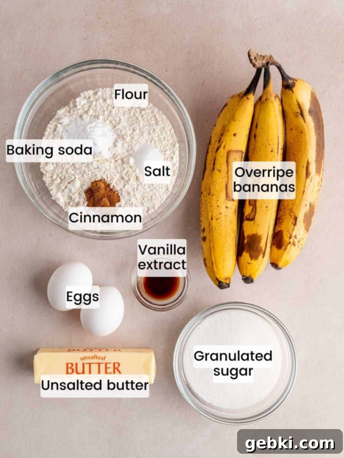 Effortless One-Bowl Banana Bread 3 Ingredients needed to make homemade banana bread.