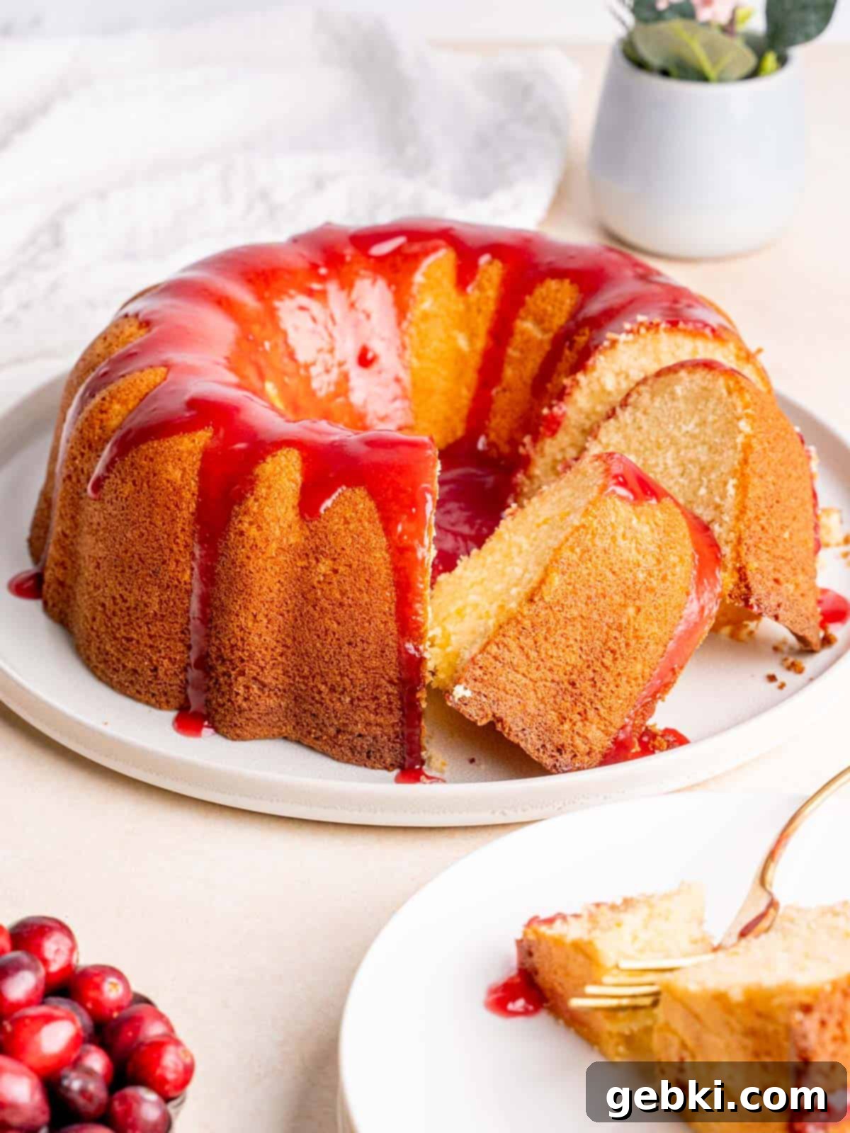 Zesty Orange Bundt with Tart Cranberry Glaze 2 Orange Bundt Cake with Cranberry Glaze, beautifully decorated and ready to serve
