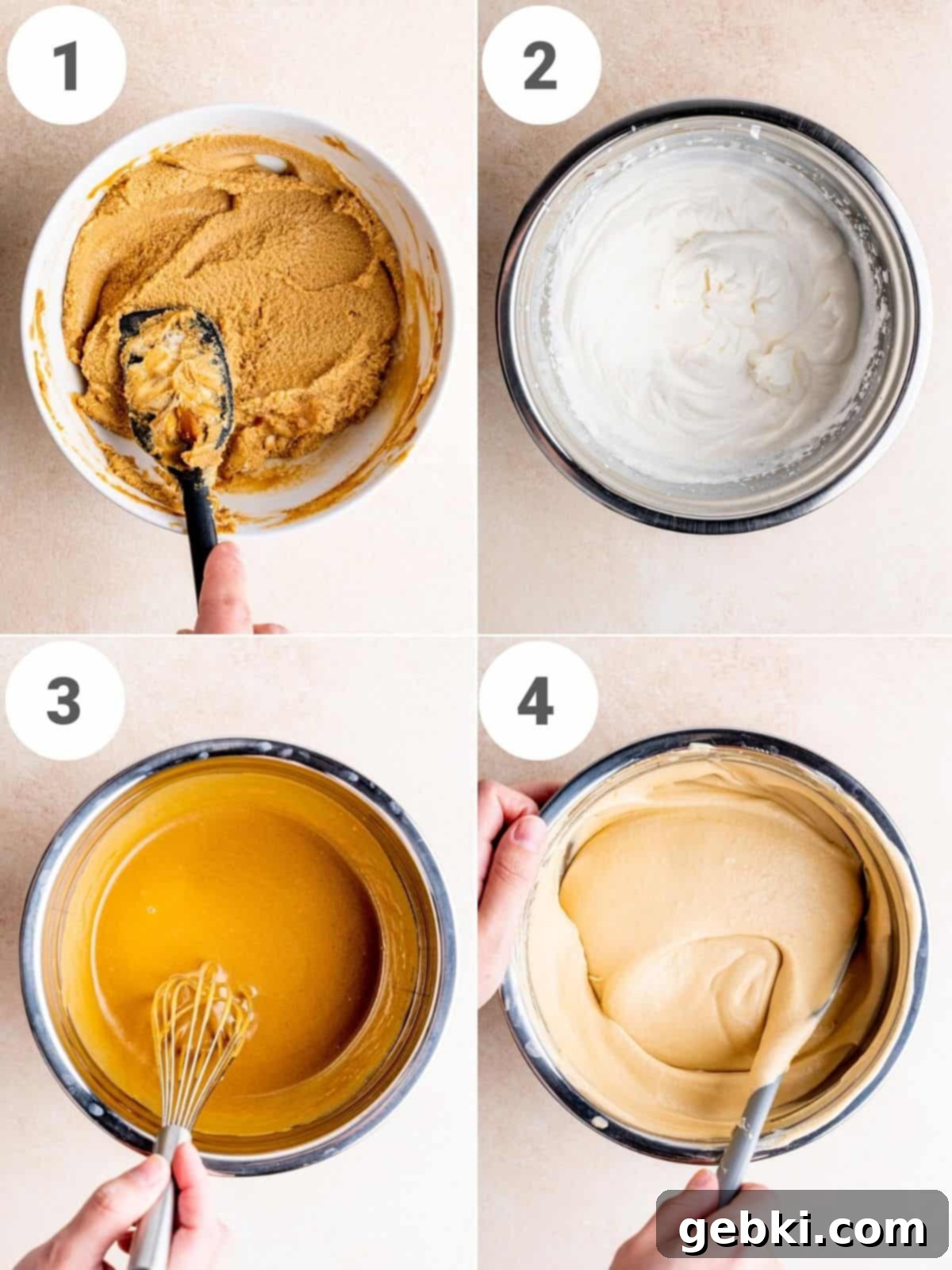 Step-by-step instructions showing how to prepare the creamy molasses pudding layers for gingerbread tiramisu.